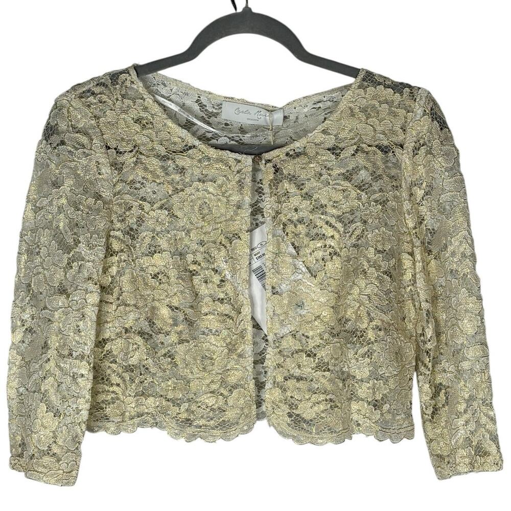Carla Ruiz Floral Lace Cropped Jacket Open Front Mother of the Bride XL